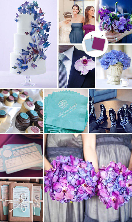 Legjobb esküvői színkombinációk: kék és szilva