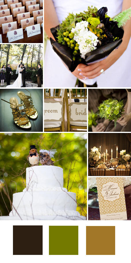 Legjobb esküvői színkombinációk: csokibarna - zöld - arany
