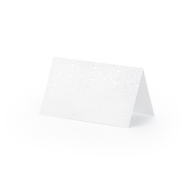 Fehér lézervágott csipke mintás ültetőkártya 10db-os csomagban