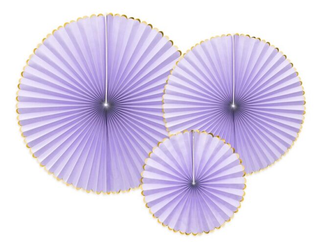 Levendula lila papírtárcsa arany széllel, vagy rozetta 3db-os csomagban