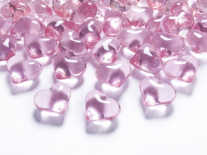 Világos pink 21mm-es dekor kristály szivek 30db-os csomagban