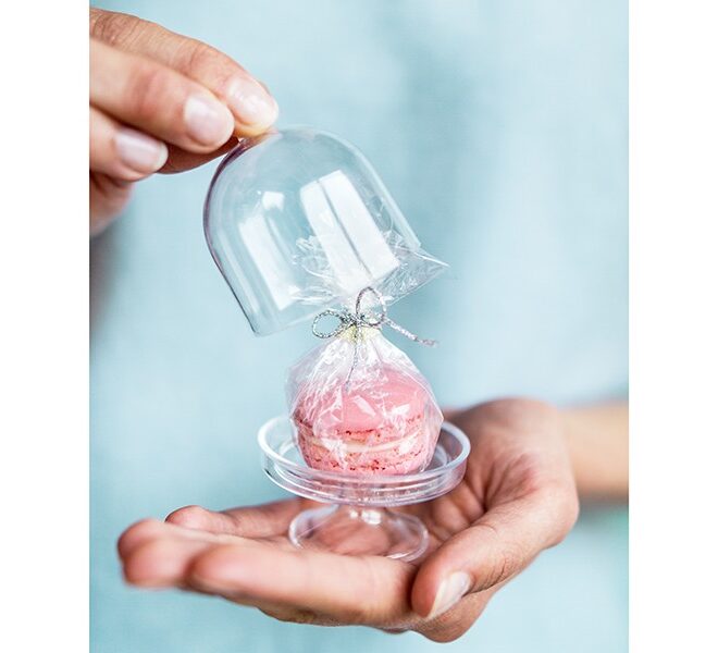 Köszönet ajándékhoz mini süti tartó búra átlátszó műanyagból 3db