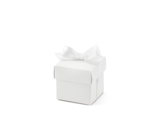 Köszönet ajándék doboz fehér papírból, fehér masnival 10db