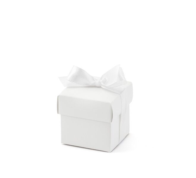 Köszönet ajándék doboz fehér papírból, fehér masnival 10db