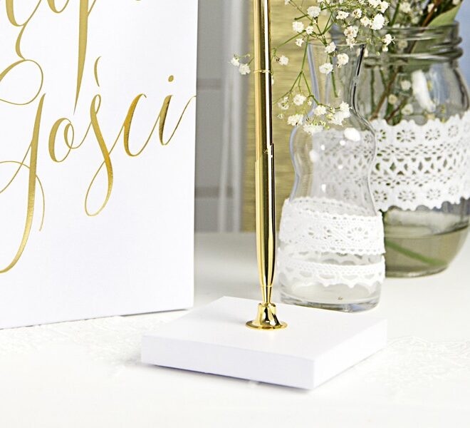Esküvői toll tartó talppal arany és ezüst színben