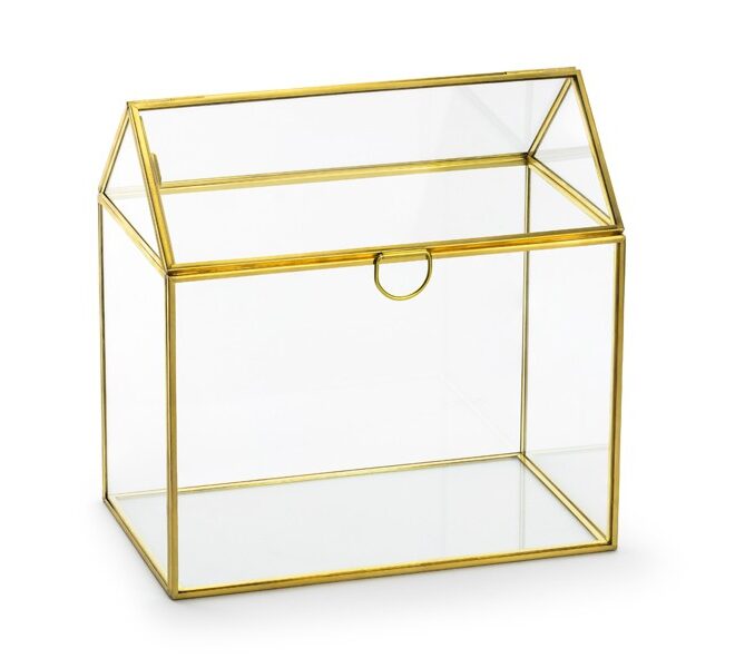 Pénzes doboz átlátszó üvegből arany kerettel
