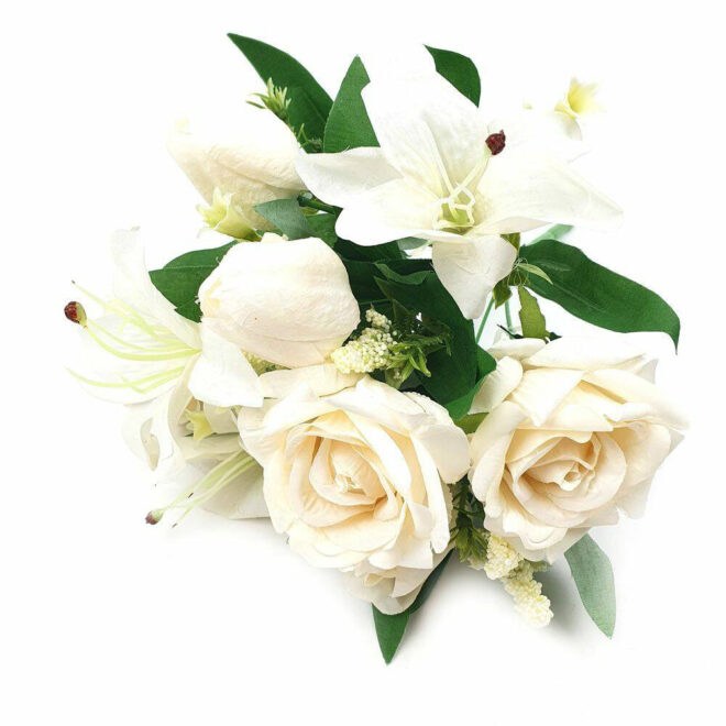 Liliom-rózsa vegyes csokor – Fehér