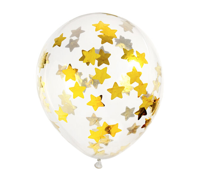 Átlátszó lufi csomag, csillag alakú konfettivel töltve több színben