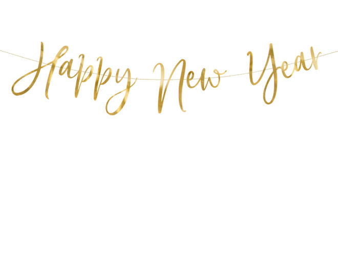 Happy New Year felirat arany kézzel írt betűtípussal