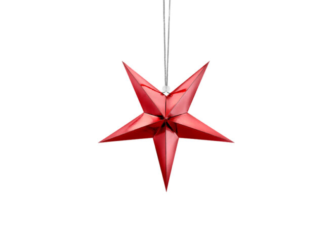 Felakasztható papír csillag piros színben 30 cm