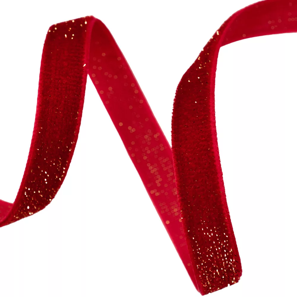 Csillogó bársony szalagok piros színben 10mm
