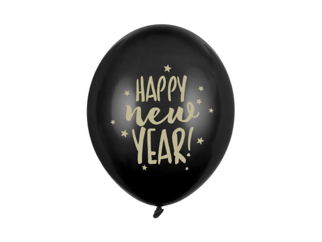 Fekete lufi, arany kétoldalas Happy new year felirattal