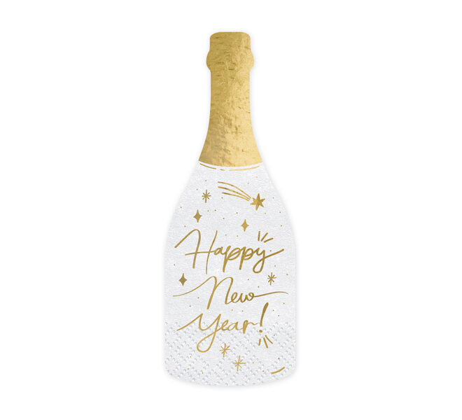 Pezsgős üveg alakú papírszalvéta Happy New Year felirattal