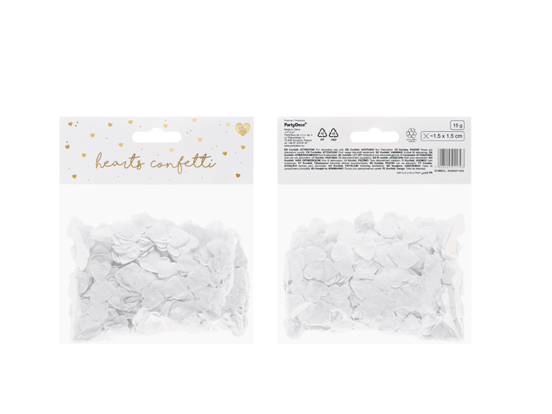 Szív alakú selyem papír konfetti 15g-os csomagban -Fehér
