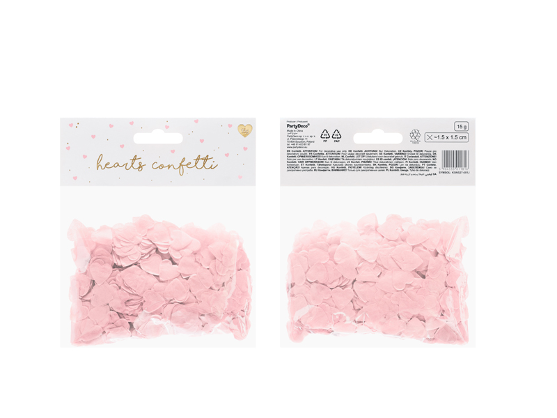 Szív alakú selyem papír konfetti 15g-os csomagban - Világos rózsaszín