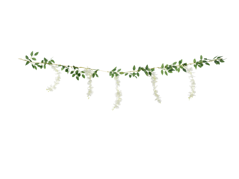 Zöld levél girland csüngő akác virágokkal 1,7m 