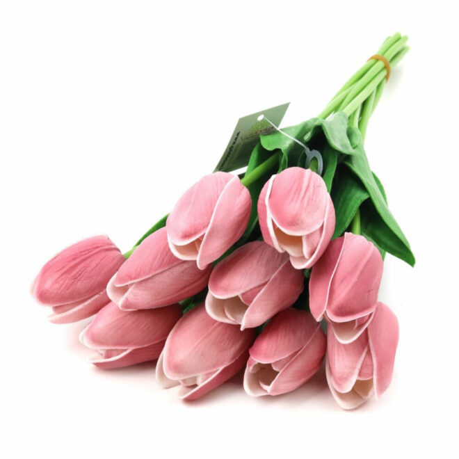 Real touch tulipán 10 szálas világos mályva színben