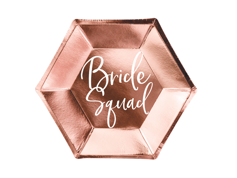 Rose gold Bride Squad feliratú papírtányér lánybúcsúra