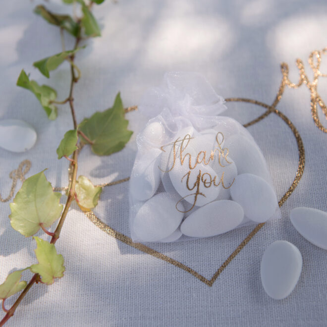 Organza tasak arany Thank you felirattal
